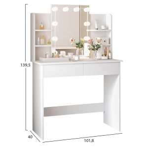 Тоалетка с Led светлиние-рафтове-чекмеджета Lauryn Hm2502.03 цвят бял 101.8x40x139.5hcm.