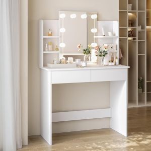 Тоалетка с Led светлиние-рафтове-чекмеджета Lauryn Hm2502.03 цвят бял 101.8x40x139.5hcm.