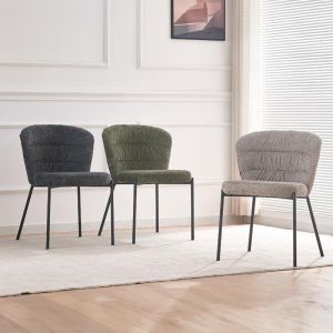 Dining chair Fl77 with metal legs and brown fabric, 59x55x79cm