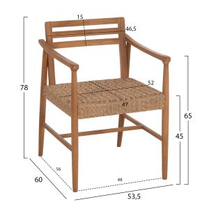 Трапезарен стол Robin Hm18351 тиково дърво и виро въже в естествени цветове 53.5x60x78всм.