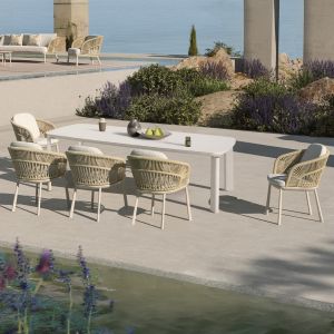 Dining chair Sm6401.01 aluminum-beige ivory cushions 64.5x63.5x80cm