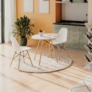 Dining room with white Julita chairs and white Julita table D80x73cm, set of 3 pieces