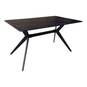 Dining room with white Renish chairs and black Ezali table 140x80x75cm set of 5 pieces