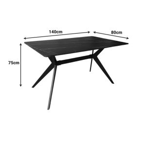 Dining room with white Renish chairs and black Ezali table 140x80x75cm set of 5 pieces