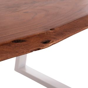 Dining table Montana Hm8336.12 tropical acacia solid wood - 4 cm surface thickness - white legs 160x90x77 in cm.