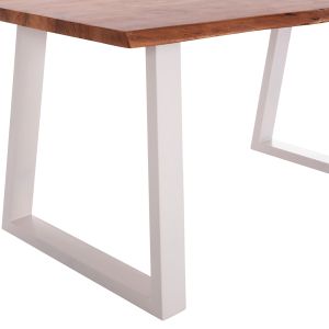 Dining table Montana Hm8336.12 tropical acacia solid wood - 4 cm surface thickness - white legs 160x90x77 in cm.