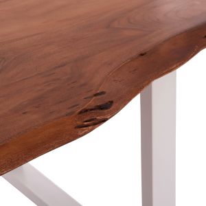 Dining table Montana Hm8336.12 tropical acacia solid wood - 4 cm surface thickness - white legs 160x90x77 in cm.