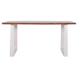 Dining table Montana Hm8336.12 tropical acacia solid wood - 4 cm surface thickness - white legs 160x90x77 in cm.