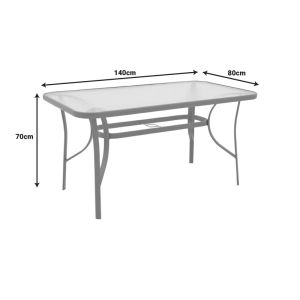 Dining table Obbi-ensure 5 parts metal-glass in black color 140x80x70cm