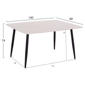 Dining table Raven Hm18149.01 ceramic top in white marble 140x80x74cm.