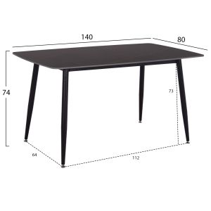 Dining table Raven Hm18149.02 ceramic top in black marble look 140x80x74cm.