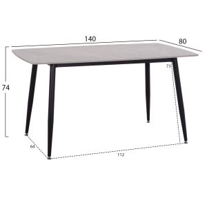 Dining table Raven Hm18149.13 ceramic top in gray marble look 140x80x74cm.