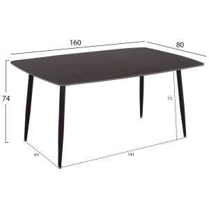 Dining table Raven Hm18150.02 ceramic top in black marble look 160x80x74cm.
