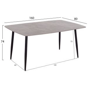 Dining table Raven Hm18150.13 ceramic top in gray marble look 160x80x74cm.