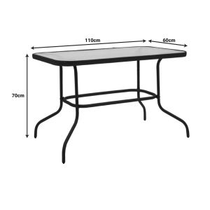 Dining table Valor-calan set of 5 pieces black metal-glass-textile black 110x60x70cm