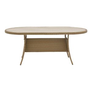 Garden dining set Hadrian-keir, 7 pieces, brown natural rattan, beige textile 180x90x72cm