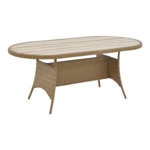 Garden dining set Hadrian-keir, 7 pieces, brown natural rattan, beige textile 180x90x72cm
