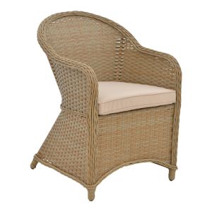 Garden dining set Hadrian-keir, 7 pieces, brown natural rattan, beige textile 180x90x72cm