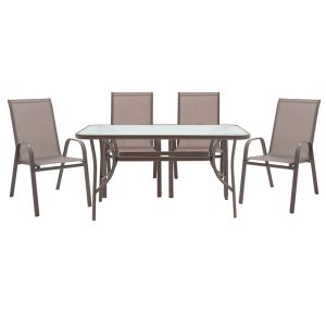 Трапезен комплект от 5 части части Ensure-calan метал-стъкло кафяв 140x80x70см