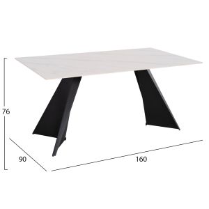 7-piece dining set Pose table with ceramic top and 6 chairs in ecru, Hm21046