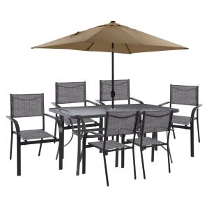 Dining set with umbrella 8 pieces gray table 150x90 and armchair Hm11533