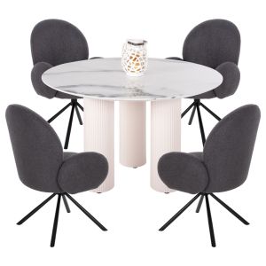Dining set 5 pieces - Dorik round table 4 Winon armchairs in gray Hm11978