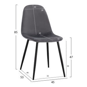 Dining set 5 pieces Hm11095.01 table with tempered glass D90x74hcm 4 chairs gray velvet