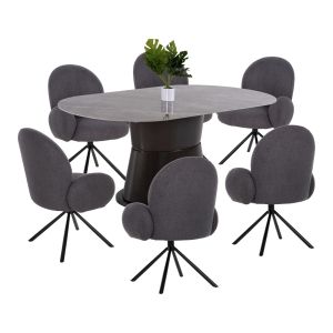 Dining set 7 pieces - Bent oval table 6 Winon chairs gray Hm11975