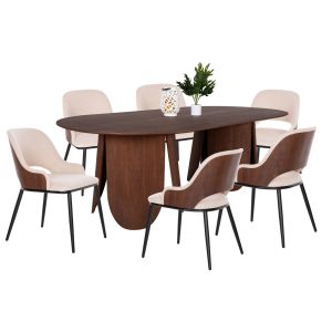 Dining set 7 pieces - Denty oval table 6 Delf chairs in beige Hm11967