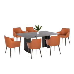 7-piece dining set for indoor spaces - Heff table 6 Helm armchairs Hm11960