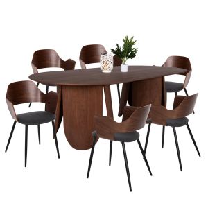 Dining set for indoor spaces 7 pieces - Denty oval table 6 Velp chairs gray color Hm11968