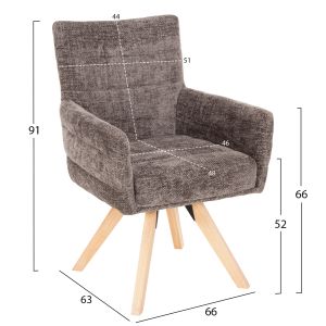 Трапезен стол Gazer Hm9845,03 сива тъкан-крака от каучуково дърво 66x63x91hcm