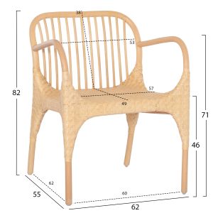 Трапезен стол Gibbon Hm9957.01 естествен ратан 62x55x82hcm.