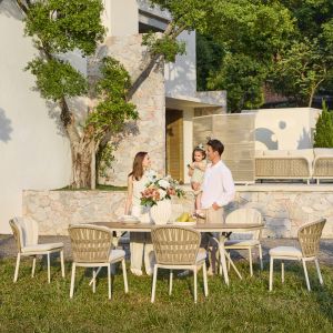 Dining chair Goffen Sm6398.01, ivory aluminum, beige cushions, ropes 57x61.5x82hcm