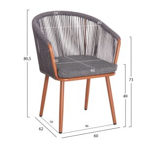 Трапезен стол Harriet Hm5548.11 алуминиева кафява конструкция-сиво P.e.rope 60x62x80,5hcm.