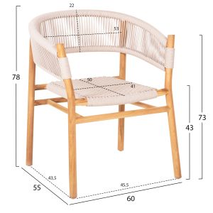 Трапезен стол Irving Hm9763 от масивно тиково дърво с черни въжета 62x55x75hcm