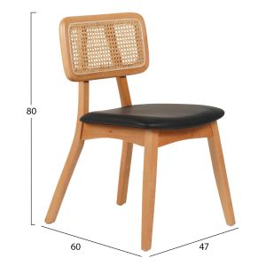 Dining chair Luffy .01 beech wood in oak-black color Pu 47x60x80hcm HM9953