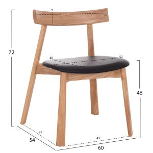 Трапезен стол Sekan Hm18245.04, каучуково дърво, черен, Pu, 60x54x72hсм.