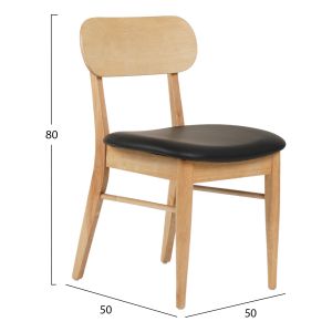 Трапезен стол Sekor .01 каучуково дърво-черно Pu 50x50x80hcm Hm9945