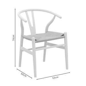 Трапезен стол Wishbone бяло каучуково дърво-натурално въже 53x55x76cм