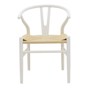 Трапезен стол Wishbone бяло каучуково дърво-натурално въже 53x55x76cм