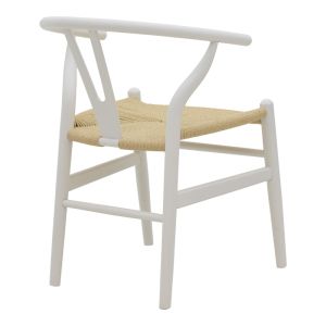 Трапезен стол Wishbone бяло каучуково дърво-натурално въже 53x55x76cм