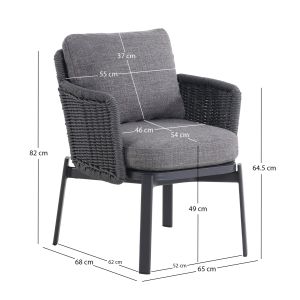 Dining chair Destiny series Sm6168.02, aluminum cushions, charcoal color, rattan, 65x68x75.5-82h