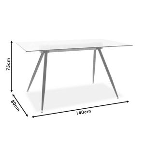 Dining table Astrid with 10mm glass top and black metal legs 140x80x75cm