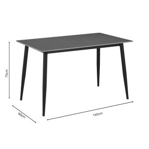 Bella-gustas dining table set of 7 gray marble sintered stone-black metal 160x85x75cm