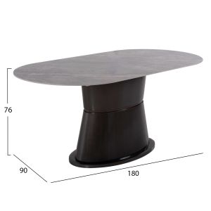 Bent dining table - ceramic top marble base Mdf anthracite color 180x90x76hcm Hm9773,01