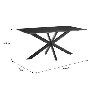 Dining table Bethan sintered stone gray cement with black metal legs 180x90x75cm