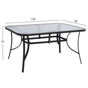 Dining table Bruno Hm5145.03 metal in black color-tempered glass 150χ90χ72hcm.
