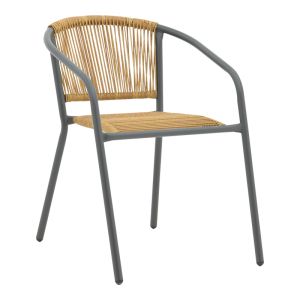 Dining table Ensure-lindaria set of 5 pieces metal in anthracite and per rattan in natural shade 140x80x70cm