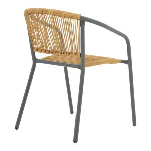 Dining table Ensure-lindaria set of 5 pieces metal in anthracite and polyrattan in natural color 120x70x70cm